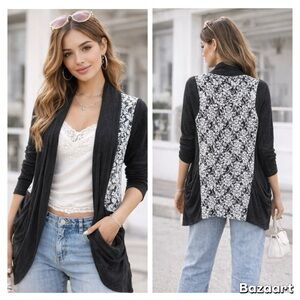 WET SEAL Vintage Open-Front Cardigan with Sheer White Floral Lace Back Sz S Y2K